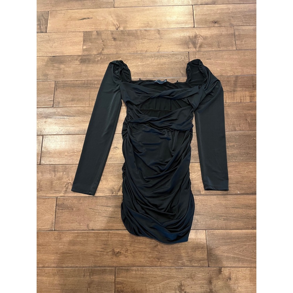 ASOS Design‎ Ruched Bodycon Dress Long Sleeve Party Cocktail Black